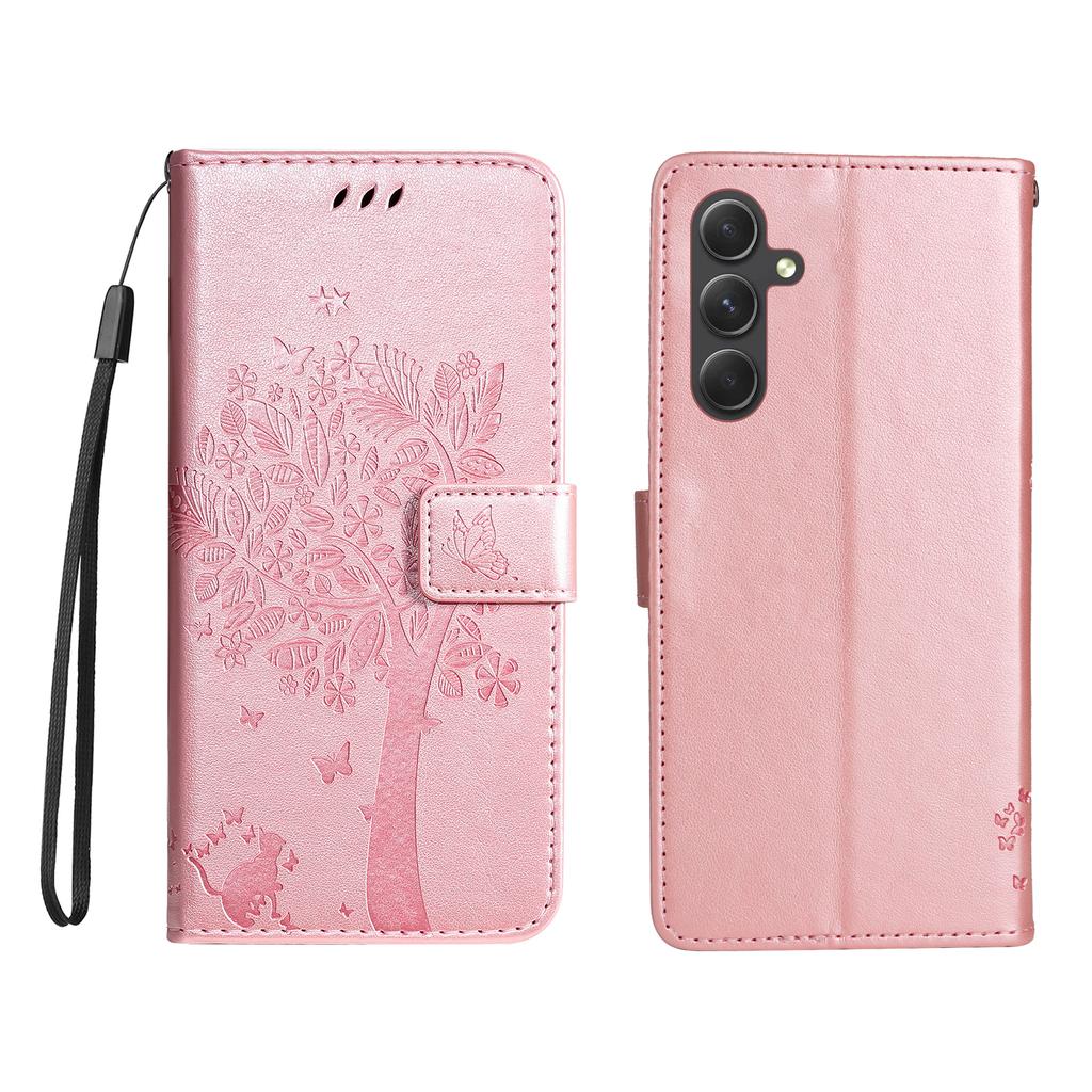 Etui na telefon Samsung Galaxy A55 5G ze stojakiem Wzór drzewa dla kota Skórzany portfel Pokrowiec na telefon komórkowy