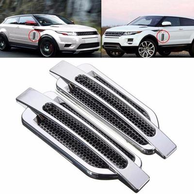 2pcs Car Side Air Flow Intake Grille Vent Net Hole Cover Decorative Sticker Universal Side Air Flow Grille chrome silver
