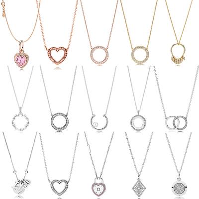 100% 925 Sterling Silver Pan Model Charm Necklace Female Heart Valentine's Day Heart-shaped Necklace Fashion Jewelry
