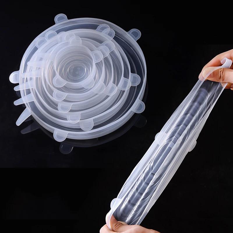 6PCS Silicone Stretch Lids Universal Silicone Food Wrap Bowl Pot Lids Silicone Cover Pan Cooking Kitchen Accessories Supplies