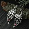 Vintage Metal Personality Design Plant Hand Carved Flower Earrings Inlaid Red Stone Ladies Dangle Leaf Jewelry Earring
