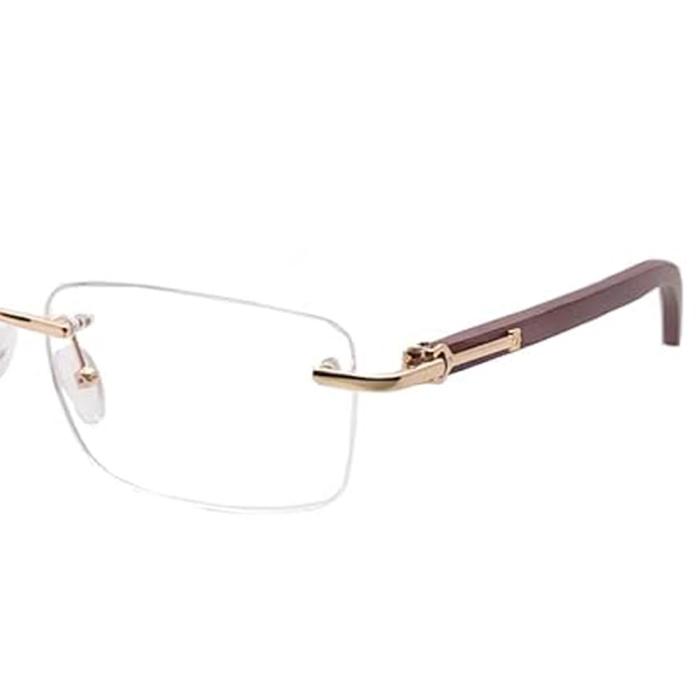 RSINC Wood-Rimless Eyeglasses Frames With Gold Steel Finish | Stylish Wood and Steel Design | Sleek & Modern (Size 54-16-138) 6252202878848