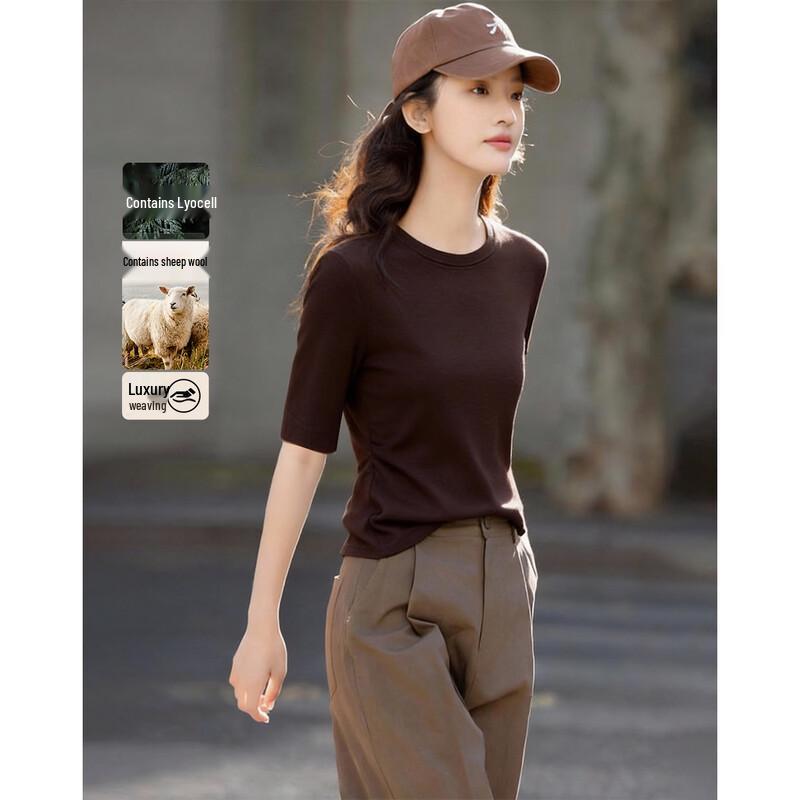 

Demana Women s Wool Blend Round Neck 3/4 Sleeve T-shirt XL