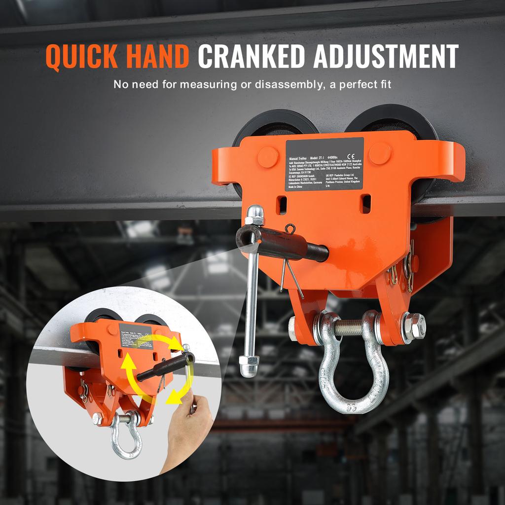 SucceBuy 2T Push Beam Trolley with Dual Wheels Alloy Steel Garage Hoist for Straight Curved I Beam Flange Width 2.8"-6.7"