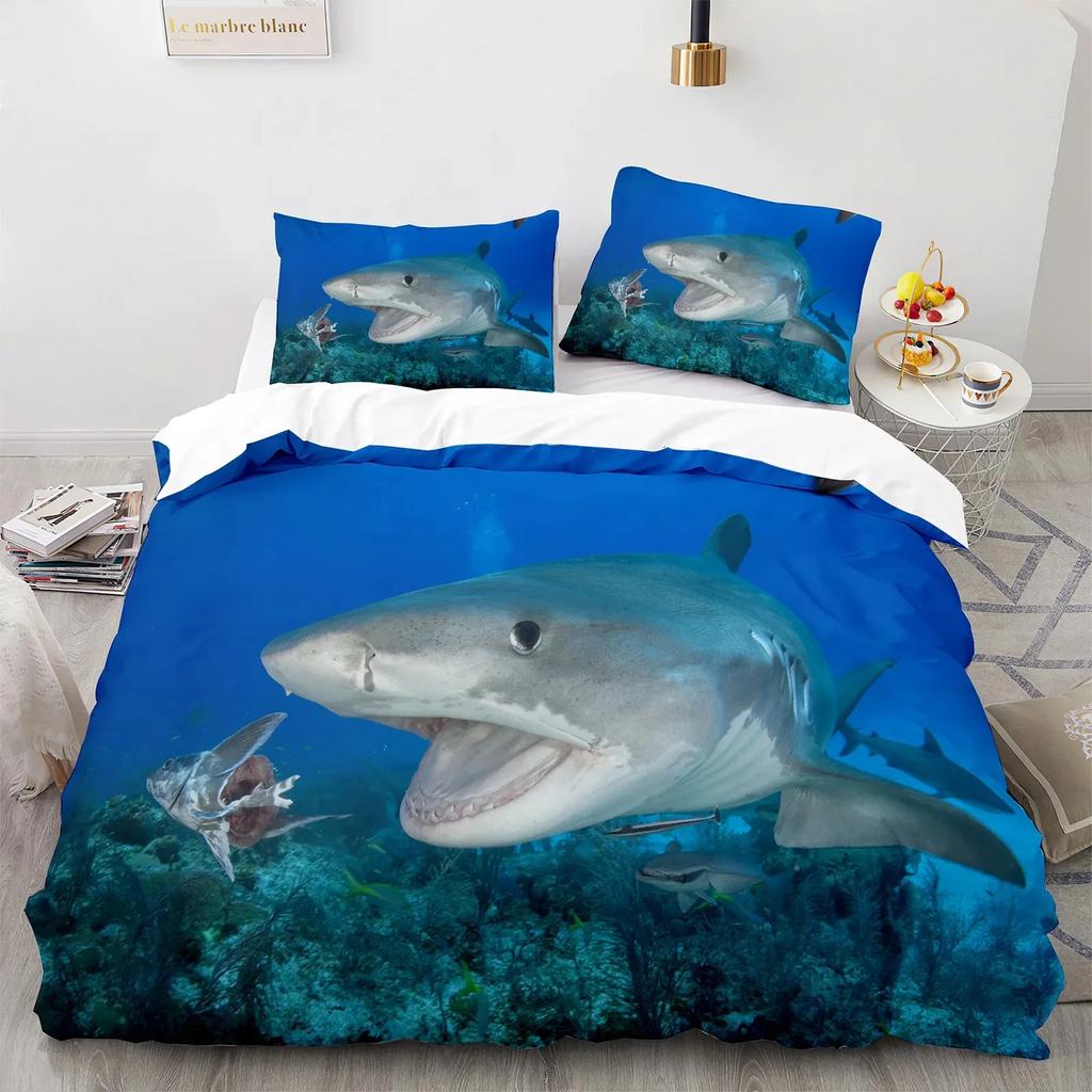Shark Duvet Cover Set Full Size Queen Size Twin Deep Ocean Animals Bedding Sets For Boys Girls Luxury Soft Comforter Cover Set