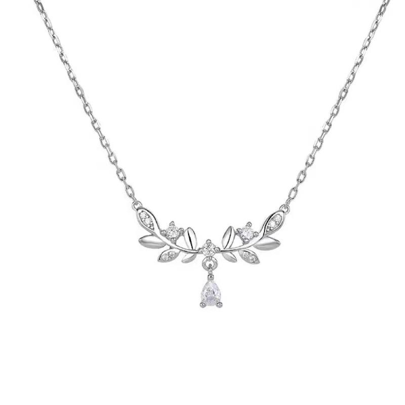 

Роскошная ветка счастливого цветка, лавровая богиня, ожерелье из листьев, циркон в форме капли воды, подарок для девушки