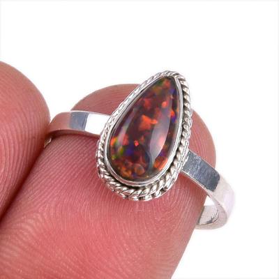 Natural Ethiopian Opal Gemstone 925 Solid Sterling Silver Jewelry Ring S.8 M2G29