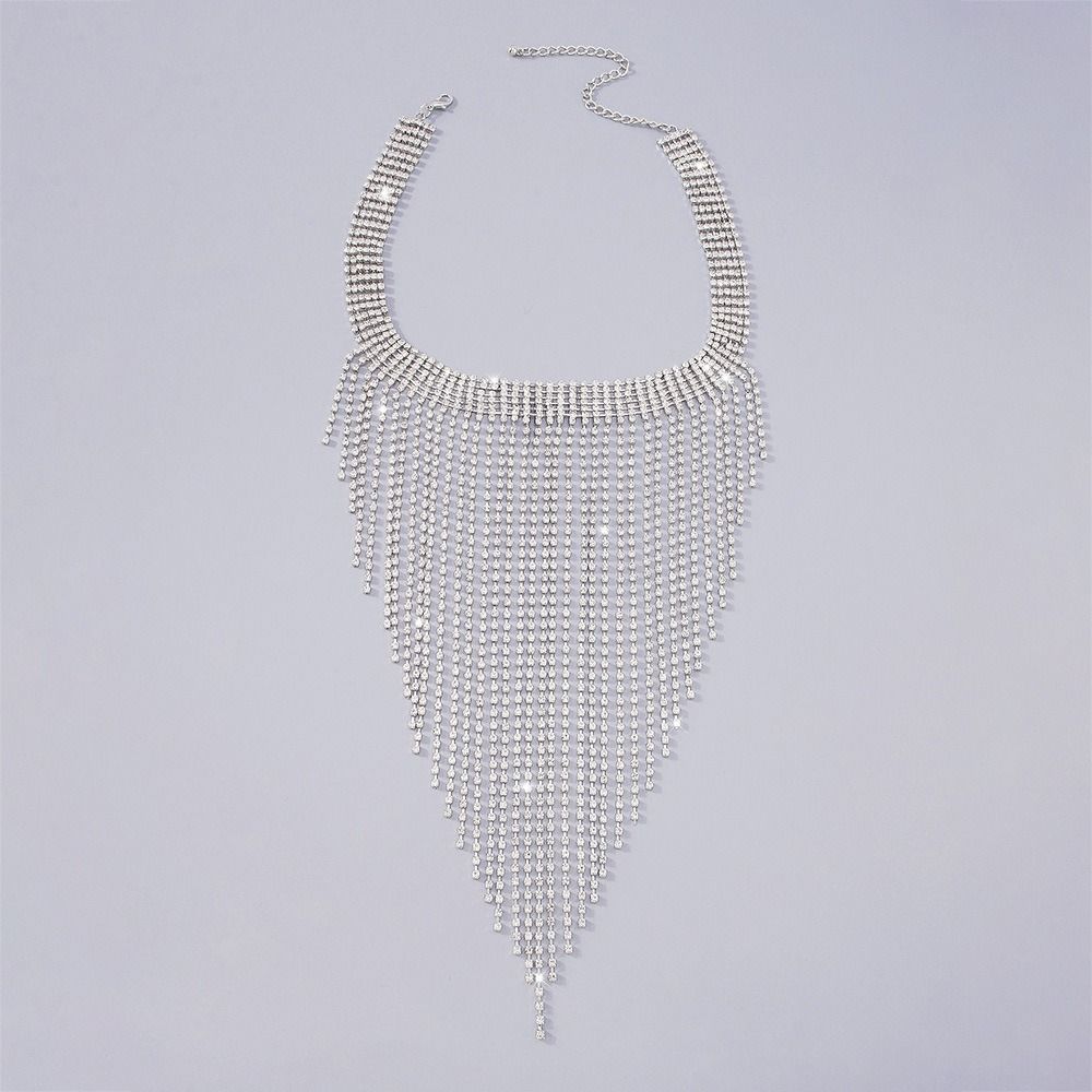 Funkelnde Halskette mit vollen Strasssteinen Geometrische Schlüsselbeinkette Temperamentvolle lange Quastenkette Damen