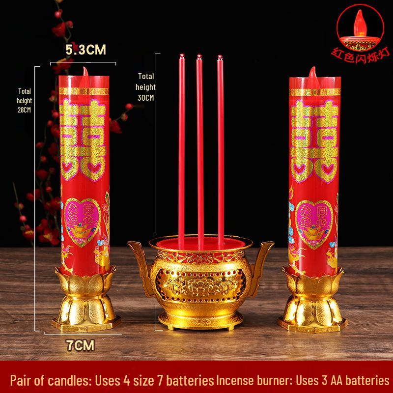 Double Happiness LED Windproof Candle: Dragon & Phoenix Design for Weddings - Safe, Smokeless, Large.
