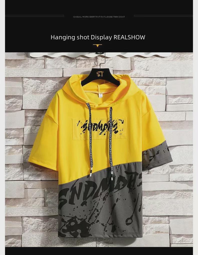 Men's Summer Short-Sleeved Hooded T-Shirt - Korean Style Trendy Five-Point Sleeves for Teens and Boys