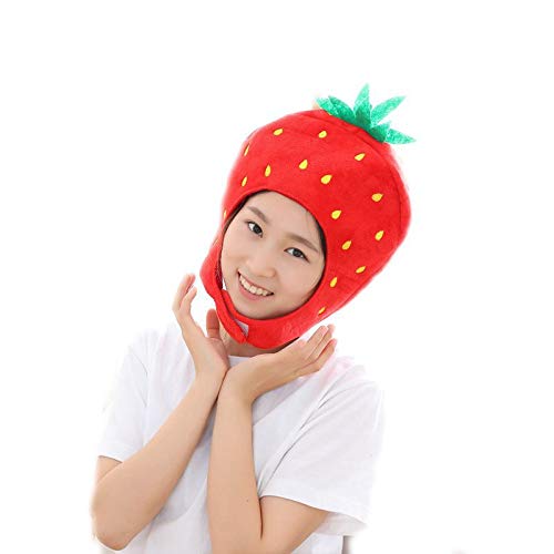 Bestmaple Animal Cap Costume Plush Fluffy Moko Hat Strawberry Cosplay Mask