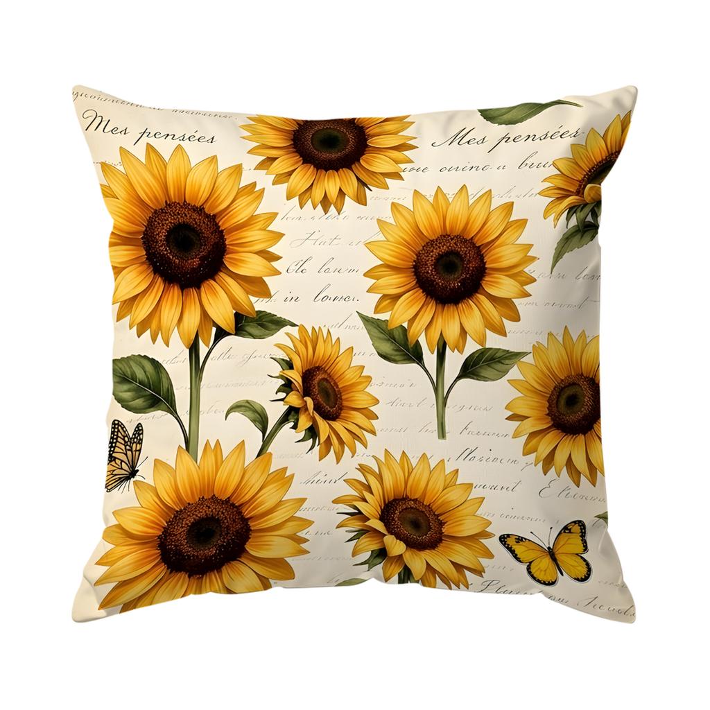 1pcs Sunflower Butterfly Cushions Pillowcase Polyester Cushion Cover Throw Pillow Pillowcover Home Car Sofa Decor