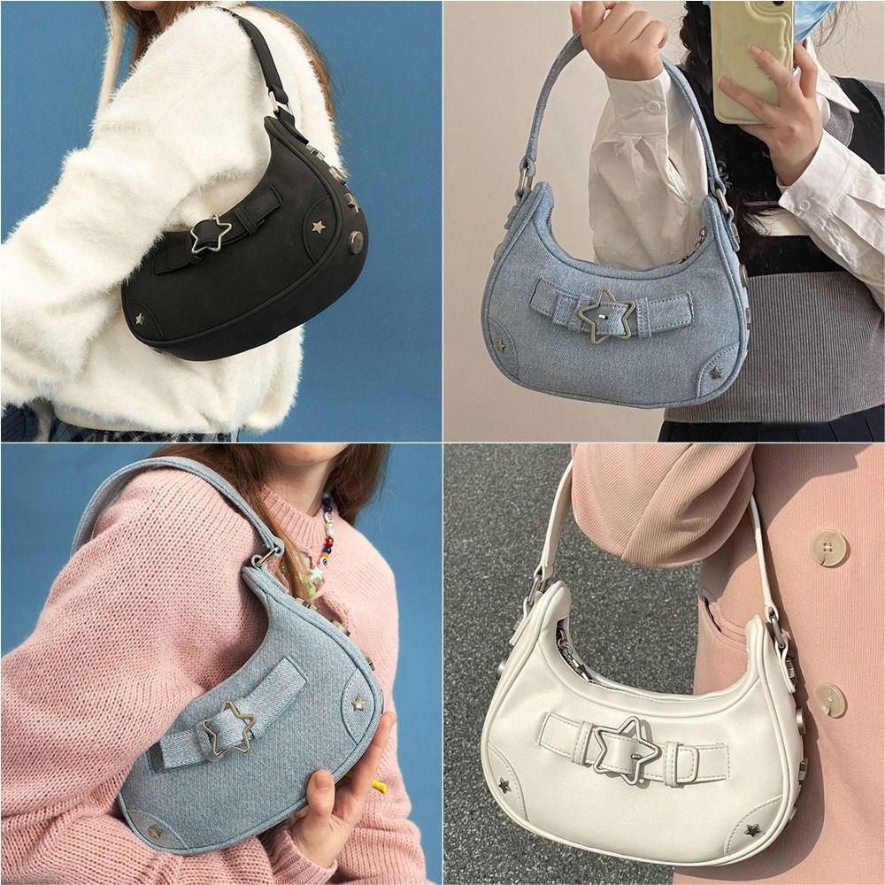 Rivet Cosmetic Bags Large Capacity Y2k Style Handbags Women Shoulder Bags Star Korean Purse Wallets