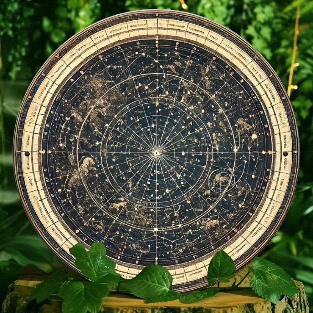 Vintage Retro 7.8 Inch Round Zodiac Constellations Metal Tin Sign Wall Art Home Decor