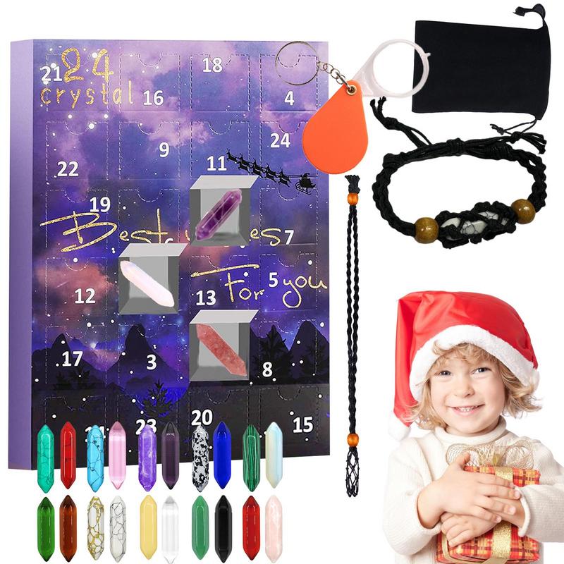 Calendar de Advent Colecție de Pietre, Kit Cutie Cadou Pietre Naturale Meditație Umpluturi Ciorap Anul Nou 2025 Cadouri pentru Copii prieteni