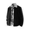 2026 Men Black Double-Sided Jackets Men Zipper Collar Fake Two-Piece Jacket Men Spring Flower Shirt Korean Loose Fit Jacket