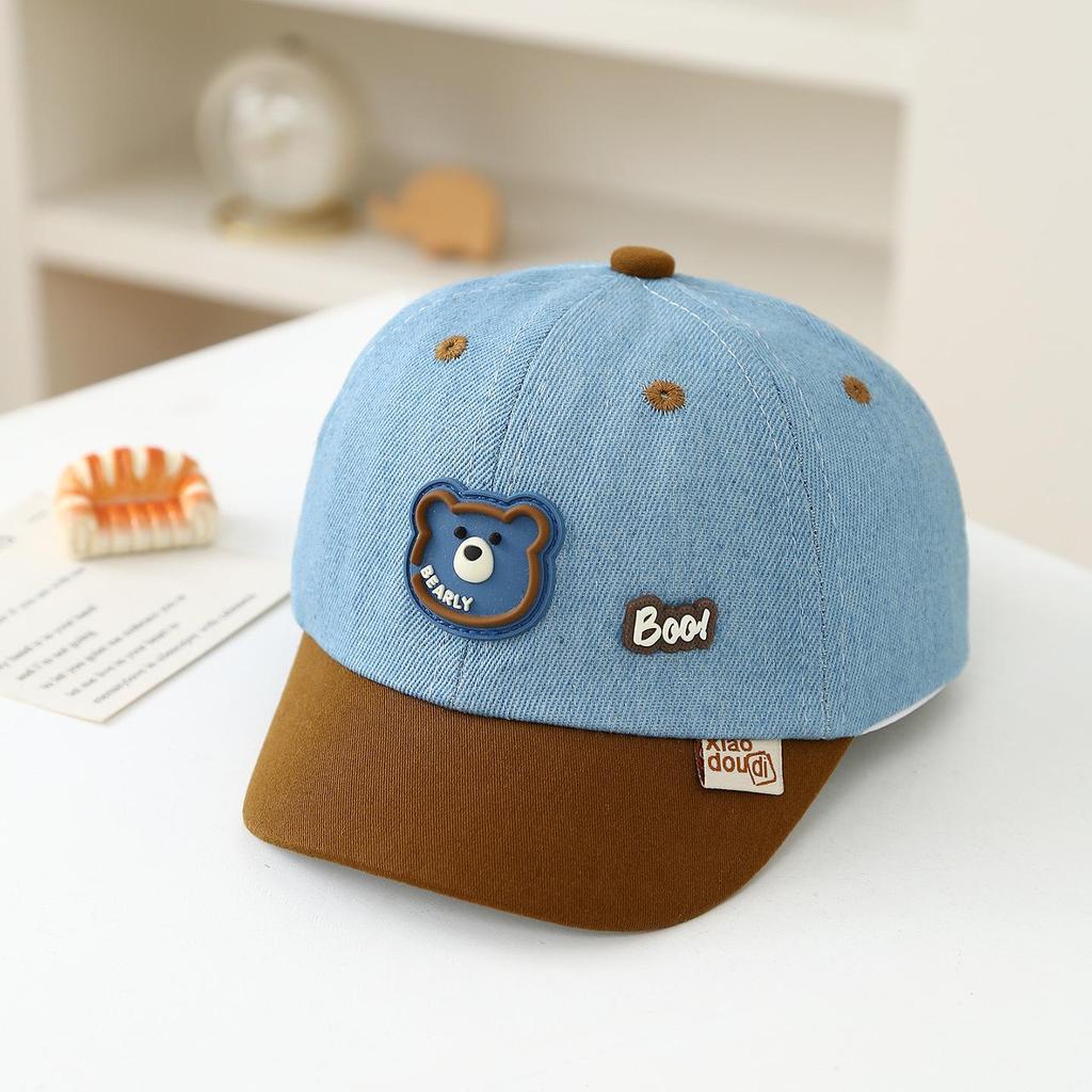 Kid's Cute Cartoon Bear Denim Baseball Cap - Spring/Summer 2026 Toddler Sun Visor