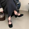 Korean Version Suede Square Head Double Row One-button Thick Heel Light Mouth Single Shoes Women's 2025 Spring and Autumn New Mary Jane Shoes Women