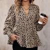 Women's Fashion Casual Leopard Print Long Sleeve V-Neck Blouses & Shirts