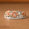Luxury Two-tone Hollow Flower Synthetic Gemstone Ring Copper Material Women Jewelry Ring For Banquet