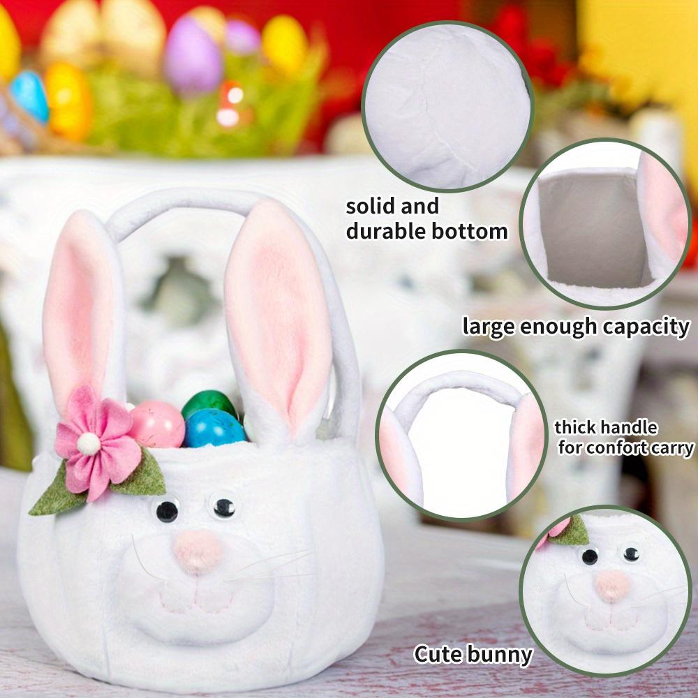 Easter Egg Hunting Basket Plush Easter Bunny Basket with Ear Cartoon Animal Tote Bags for Home Decorations Candy Gifts Girls