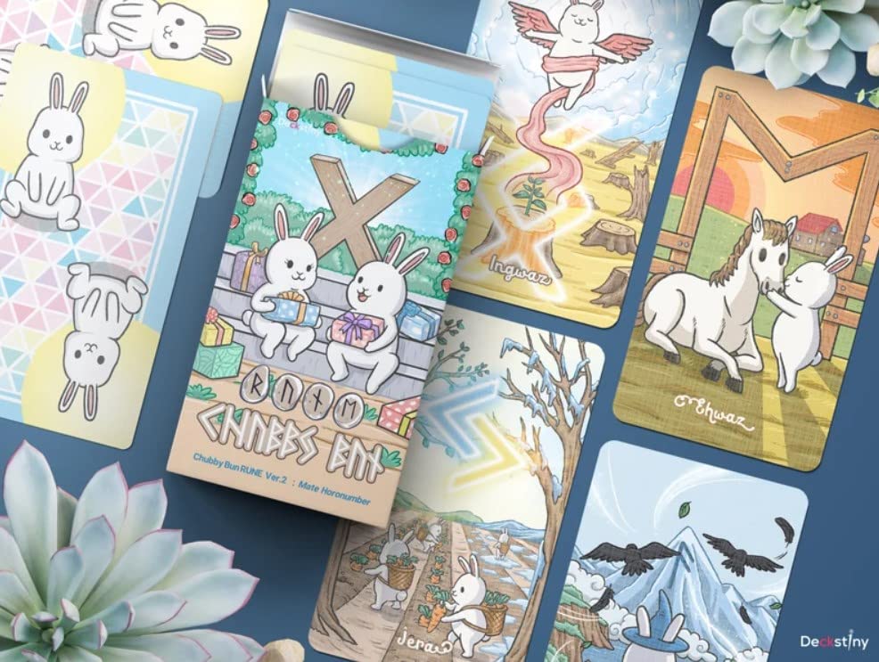 Kancharo Oracle Cards 24 Pieces Tarot Fortune Telling Bun Rune Cards Chubby Bun Rune Japanese Oracle Card Basic Instructions Pouch Included [Chubby