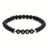 Natural Stone 6mm Beads Bracelet for Mom Mama Women Initial Letters Family Bless Bangles Mother's Day Gifts Jewelry Matte black