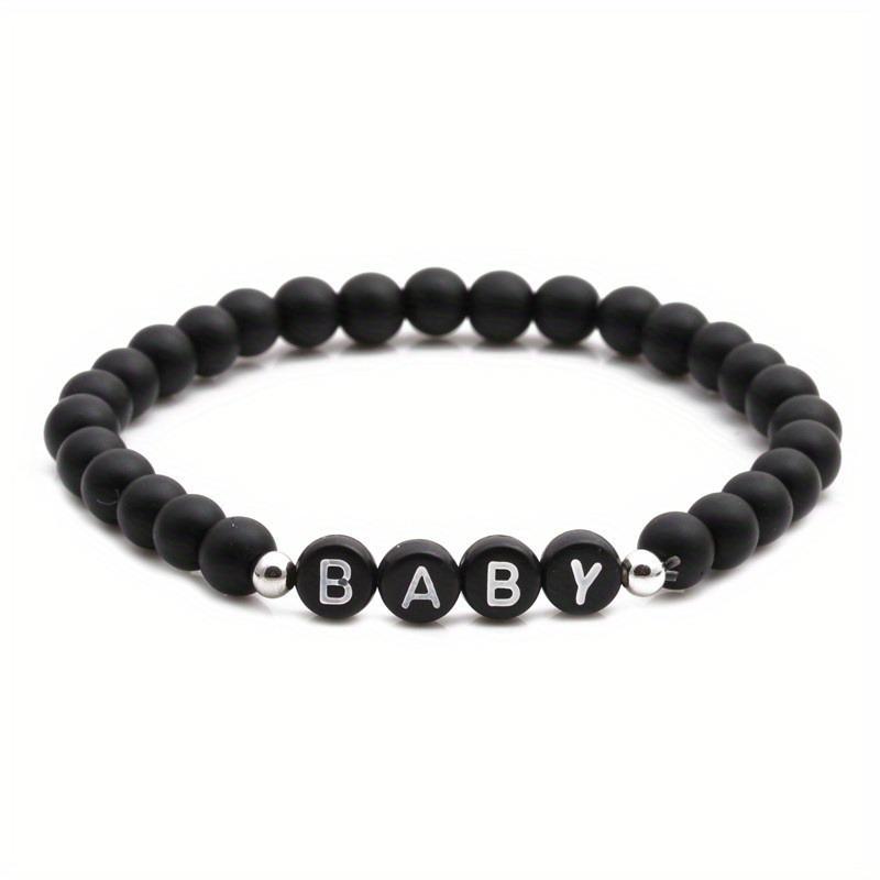 Natural Stone 6mm Beads Bracelet for Mom Mama Women Initial Letters Family Bless Bangles Mother's Day Gifts Jewelry Matte black