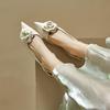 Kuhleder Spitzschuh Med Heels Slingback Herbst Sommer Schuhe Blumen Dekorationen Frauen Flache Pumps