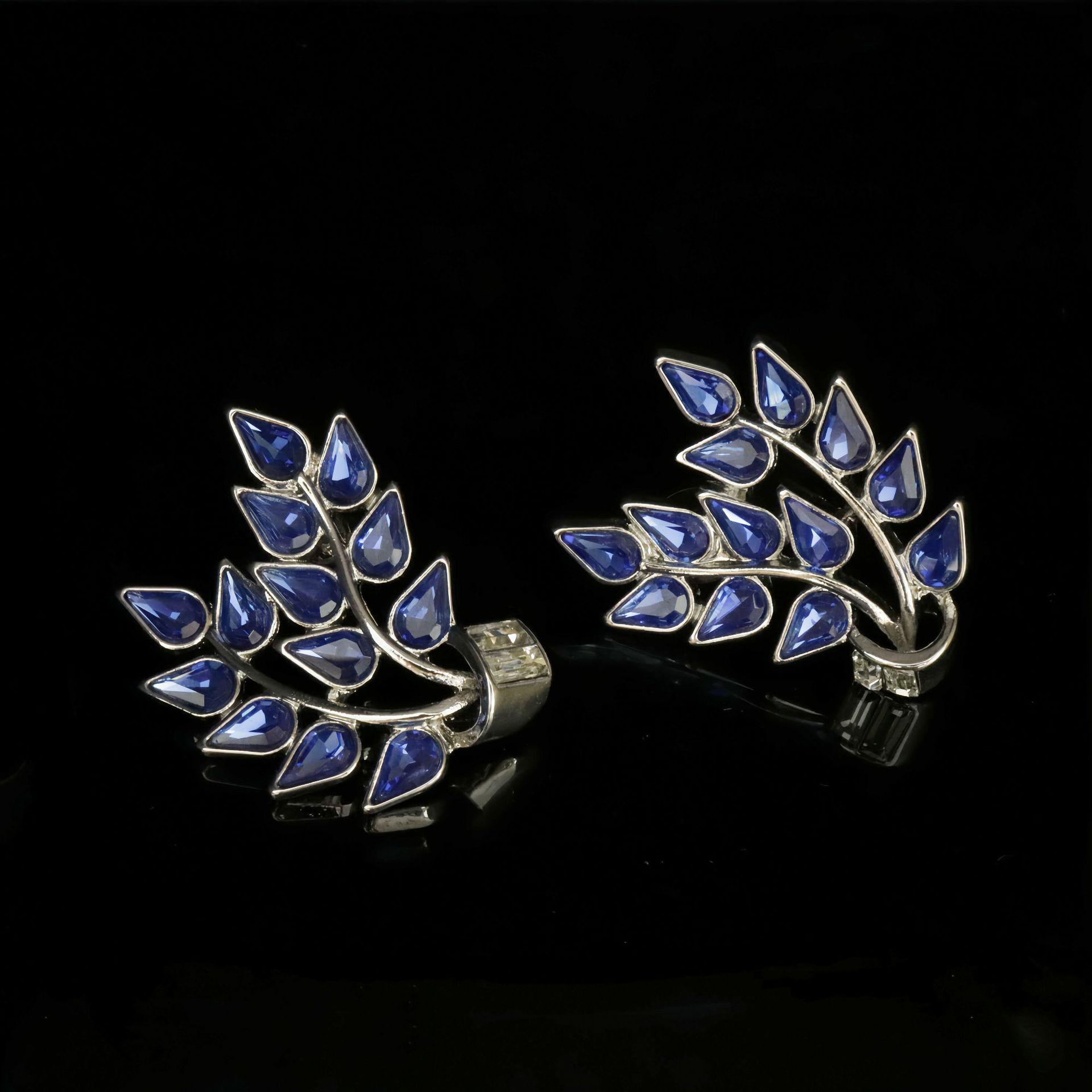 Exquisite Vintage Sapphire Leaf Stud Earrings  Elegant Full Diamond Necklace