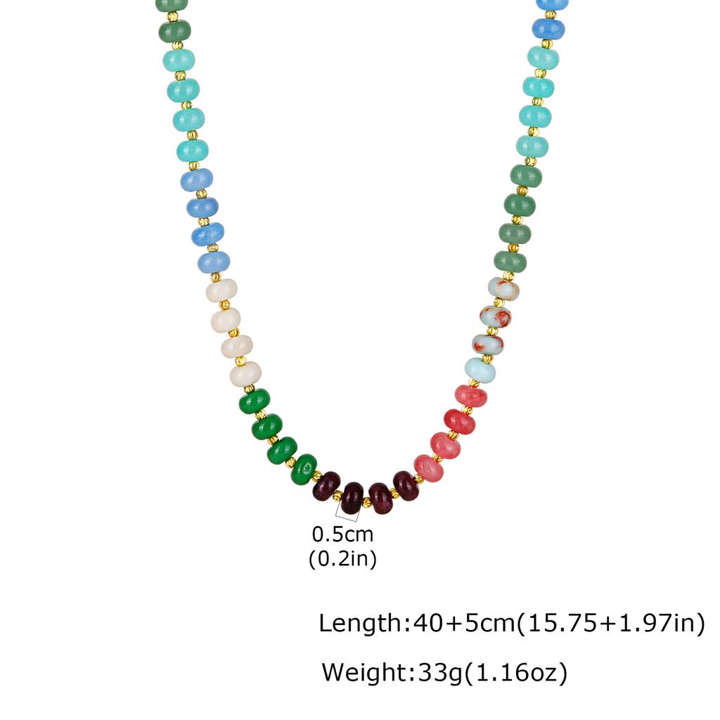 Elegant Stone Necklace Natural Colorful Gemstone Beaded Stainless Steel Beads Boho Summer Jewelry for Women Vacation Gift
