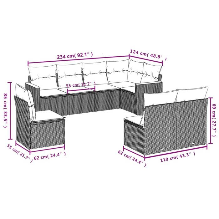 VidaXL Salon de Jardin avec Coussins 8 pcs, Canapés de Terrasse, Ensemble de Meubles de Patio, Mobilier d'Extérieur, Beige 3258447
