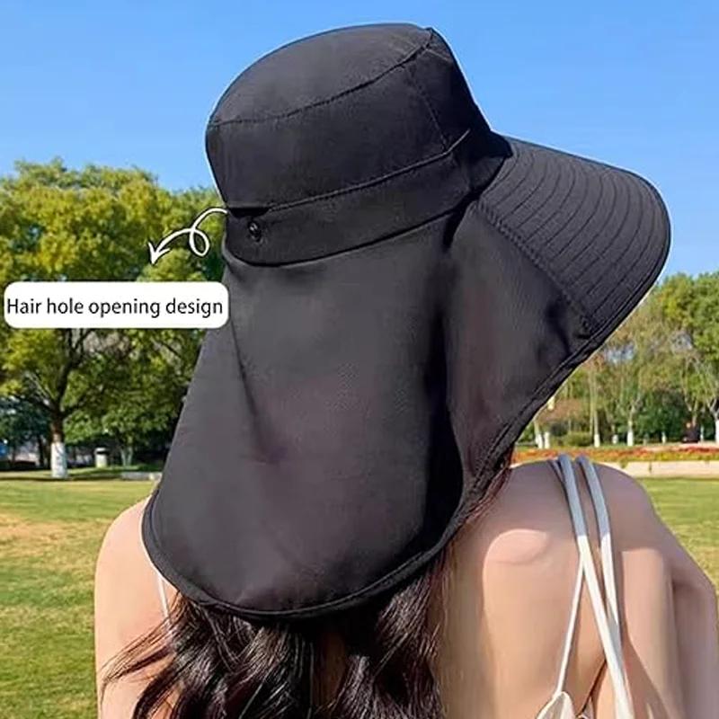 New Large Bucket Sun Protection Hat for Men Women Girls Fishing Purple Wide Brim Cap with Neck Cover Outdoors UV Protection