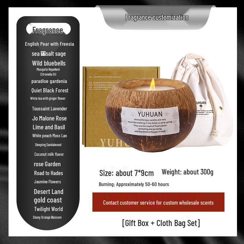 Coconut Shell Aromatherapy Candle with Essential Oil Incense Burner and Plant Wax Scented Candle Gift Set