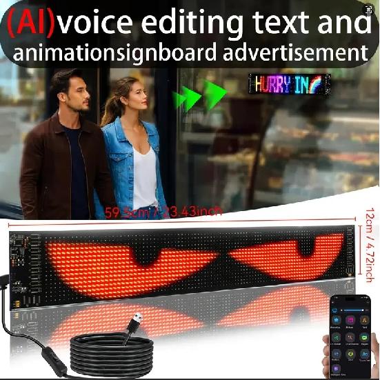AI voice control Demon Eyes Car LED Display Programmable Flexible LED Display Soft Sign Board Pixel Custom Led Panel Christmas