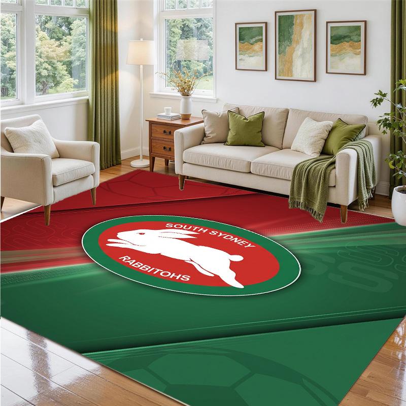 South Sydney Rabbitohs Design Crystal Velvet Rug Soft Decorative Mat for Bedroom Entrance