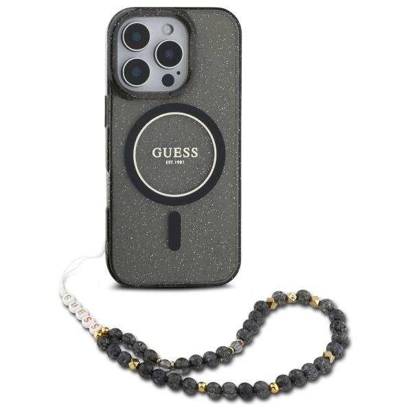 Guess Guhmp16Xhgcrelsk Iphone 16 Pro Max 6.9 Czarny/Black Hardcase Iml Glitter With Pearl Strap Magsafe