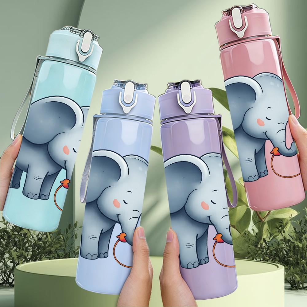 1PC Cute Elephant Playing Ball 750ml Color Plastic Sports Water Bottle Leakproof Flip Straw Lid Suitable for Sports Office Home Use