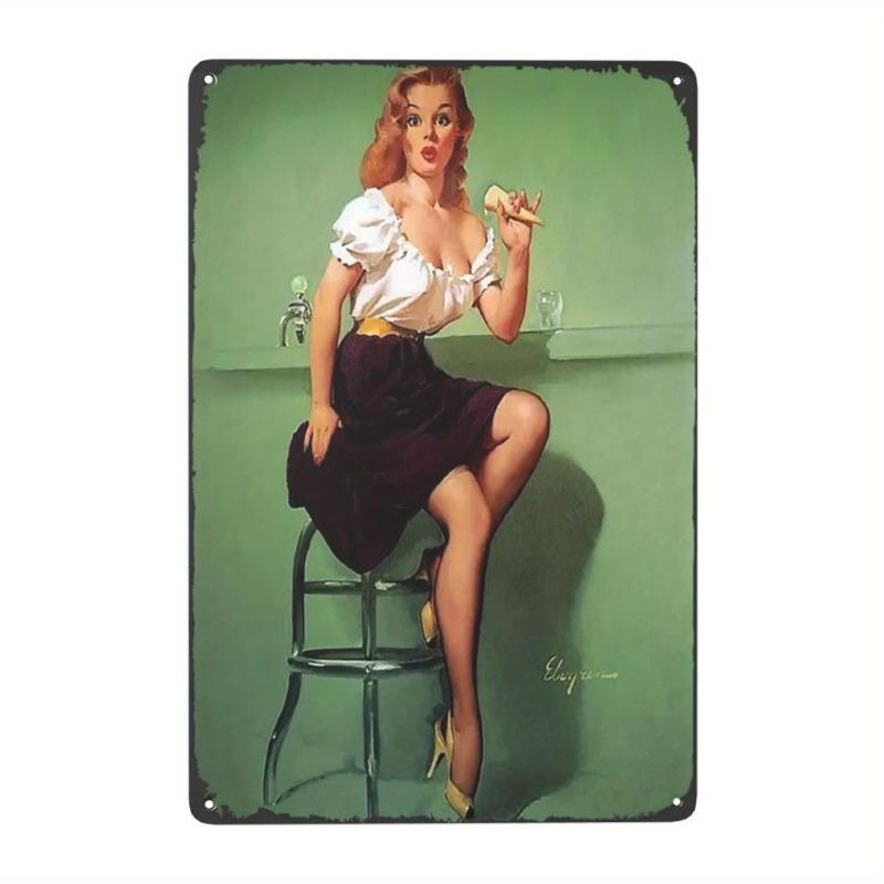 Pin-Up Girls Tin Sign, Retro Metal Wall Art