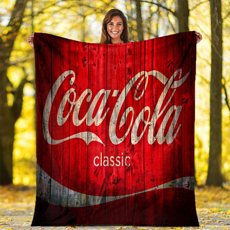 Christmas Gift Halloween Themed Cola Beverage Coca Cola Blanket Soft Home Furnishing Nap Decoration Four Seasons Warm Sherpa Blanket U7