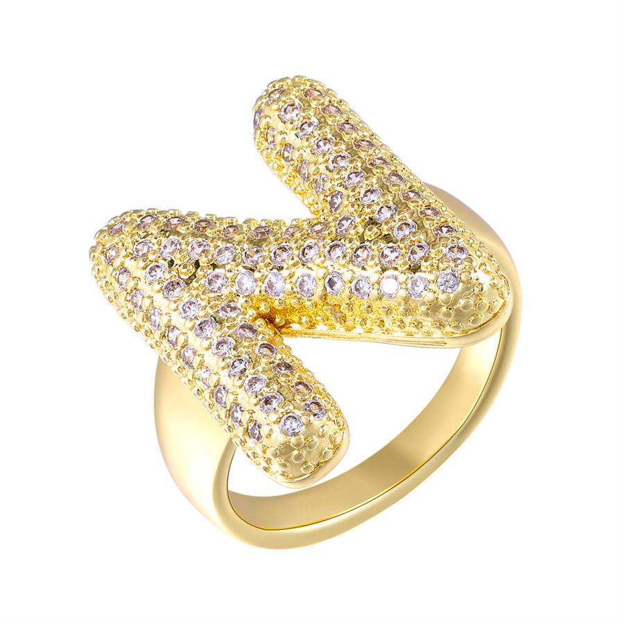 Zirkon Kupfer Mikro-Eingefasst 26-Buchstaben Offener Ring - Europäischer & Amerikanischer Weihnachtsschmuck