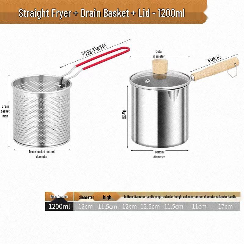 

Фритюрница из нержавеющей стали 304 с деревянной ручкой и масляным фильтром - Мини, Брызгозащищенная, Универсальная для различных плит