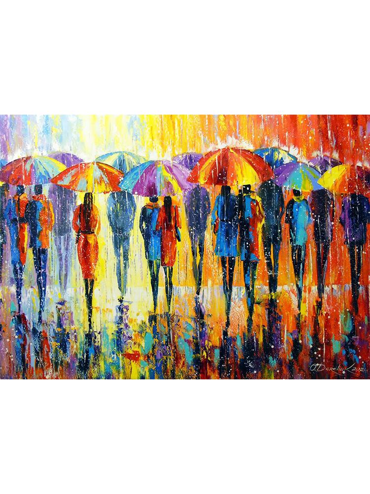 Abstract Colorful Umbrella Landscape In The Rain Poster Canvas Oil Painting Wall Art For Modern Living Room Home Decor Cuadros