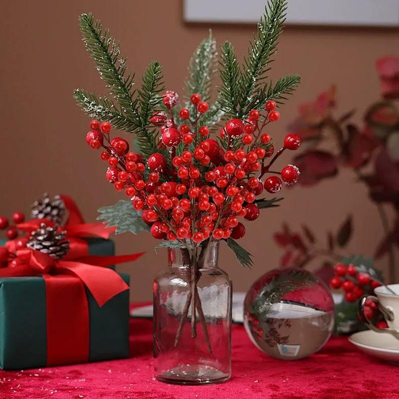 37/63cm Artificial Berry Branch Foam Christmas Decorative Red Berries Branch Xmas Tree Tabletop Vase Wealth Fruit Ornaments