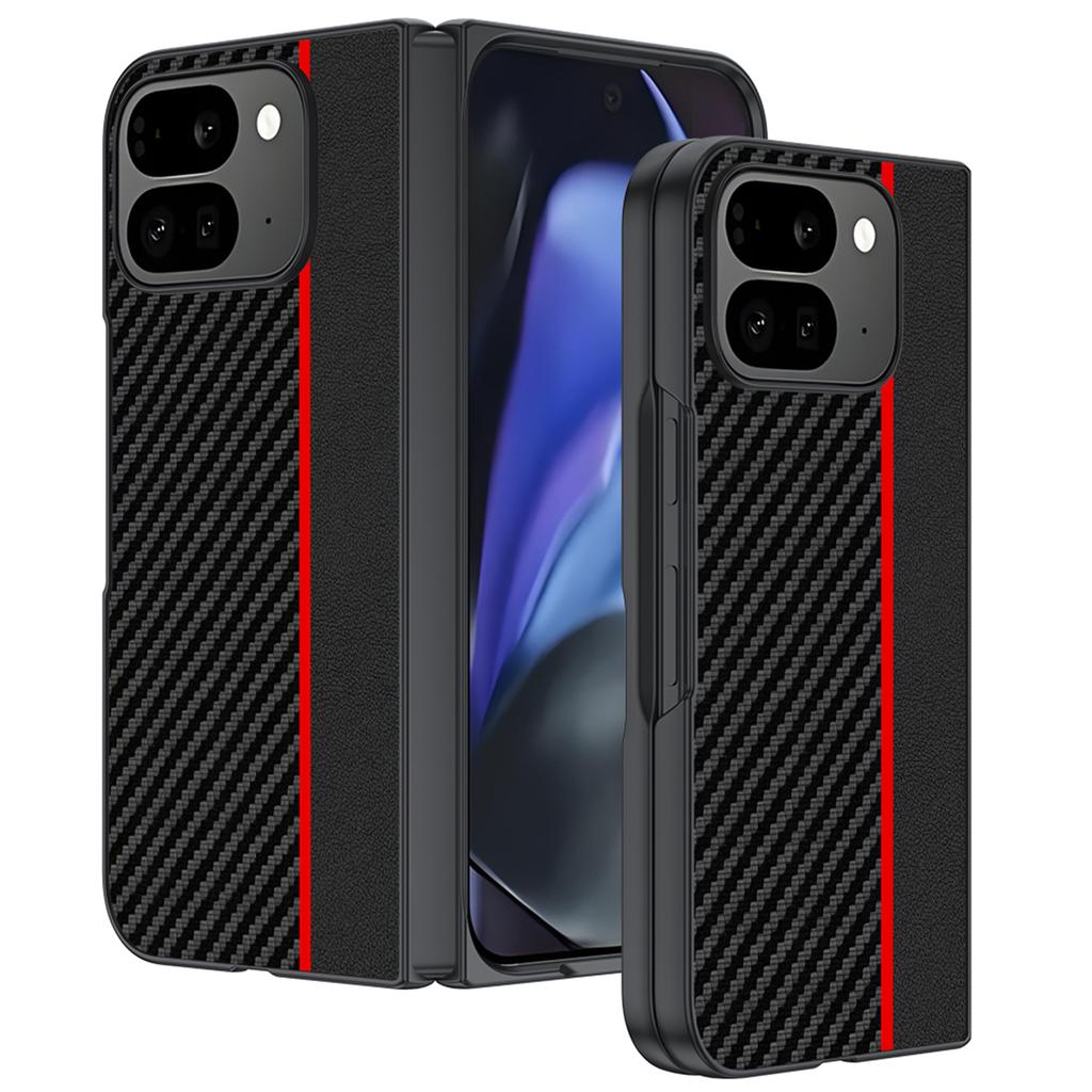 For Google Pixel 10 Pro Fold Case Carbon Fiber Texture Leather + PC Anti-Drop Folding Phone Cover