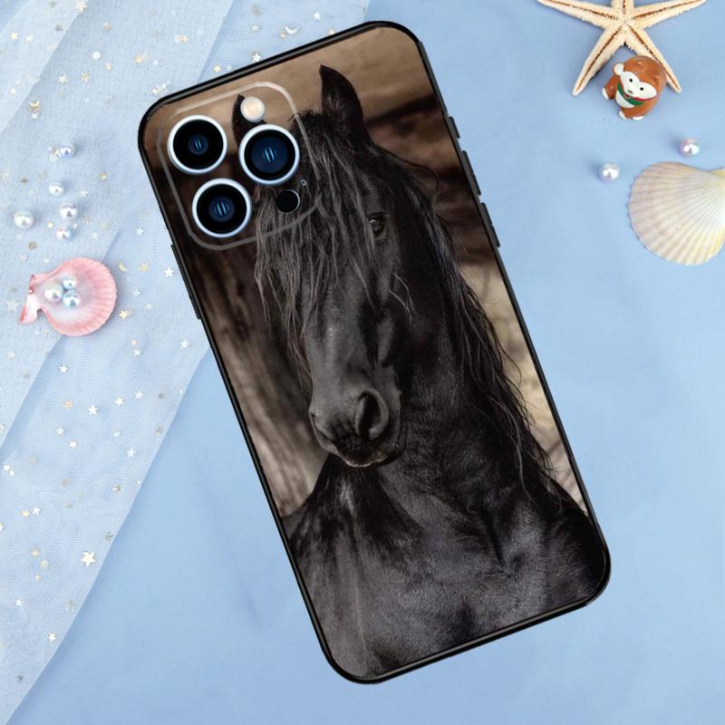 Beautiful Black Horse Case For iPhone 17 Pro Max 16 14 13 12 11 15 Pro Max Plus 12 13 Mini 16e 17 Air Back Cover