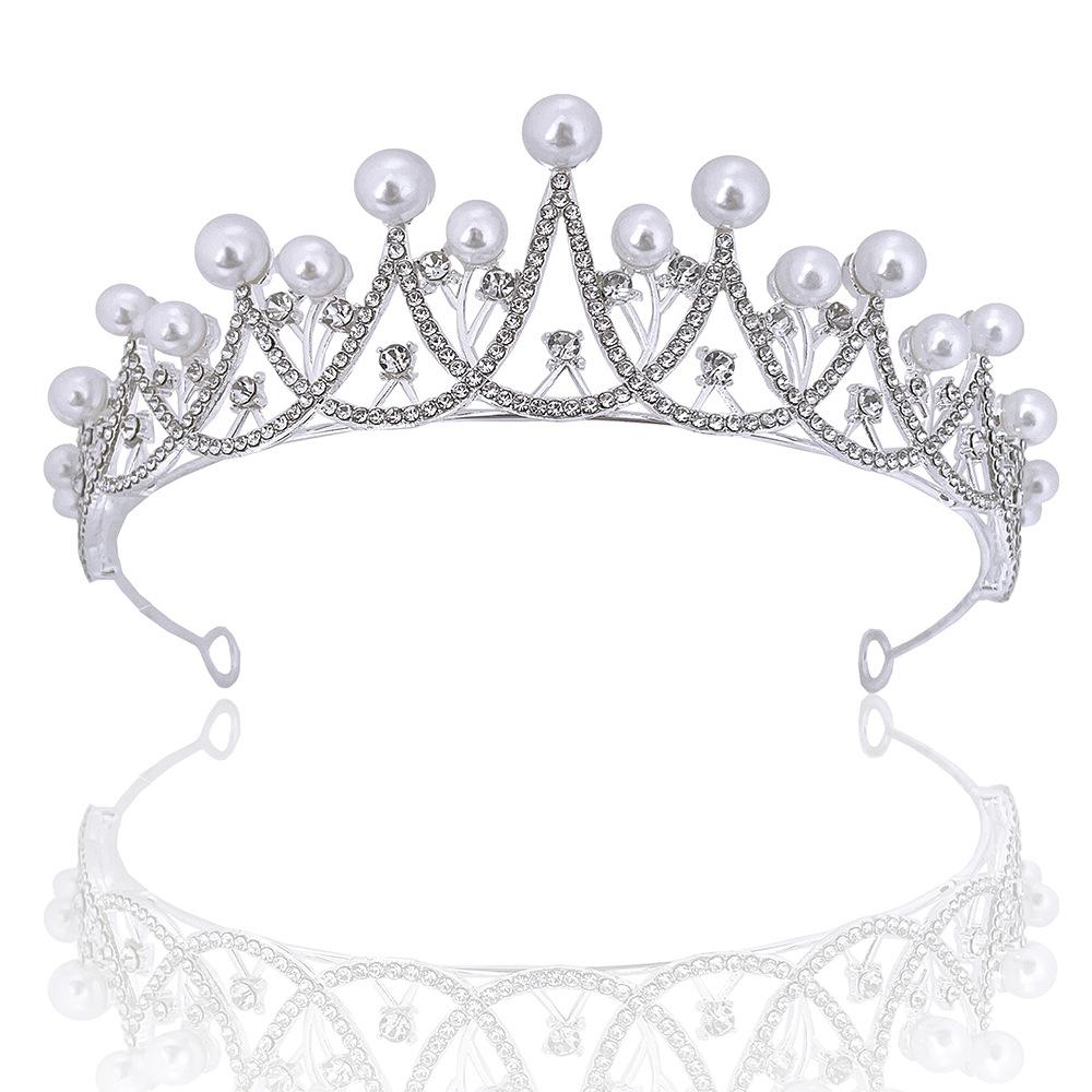 Korean Bridal Imitation Pearl Crown Wedding Tiara Wedding Dress Accessories Gold and Silver Headband Style Crown Hair Accessories