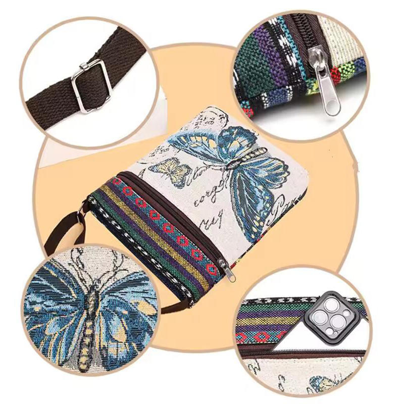 Retro Ethnic Style Shoulder Bag Canvas Embroidered Phone Crossbody Messenger Bag Travel Outdoor Casual Simple All-Mastch Women Small Bag