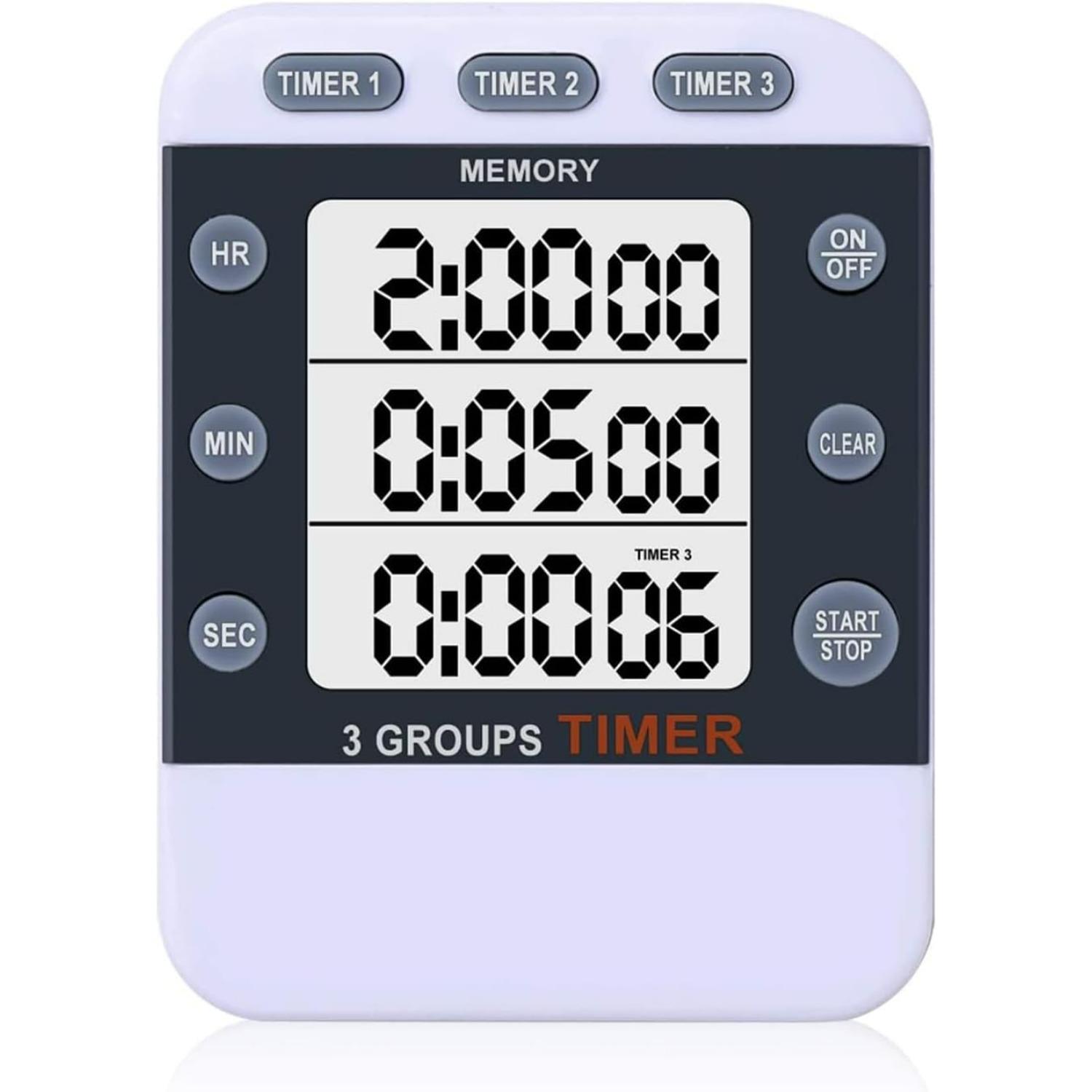

Digital Dual Kitchen Timer, 3 Channels Count Down/up Triple Multi Timers for Food, Magnetic Memory-Preset Large-Display Adjustable Alarm Volume X1