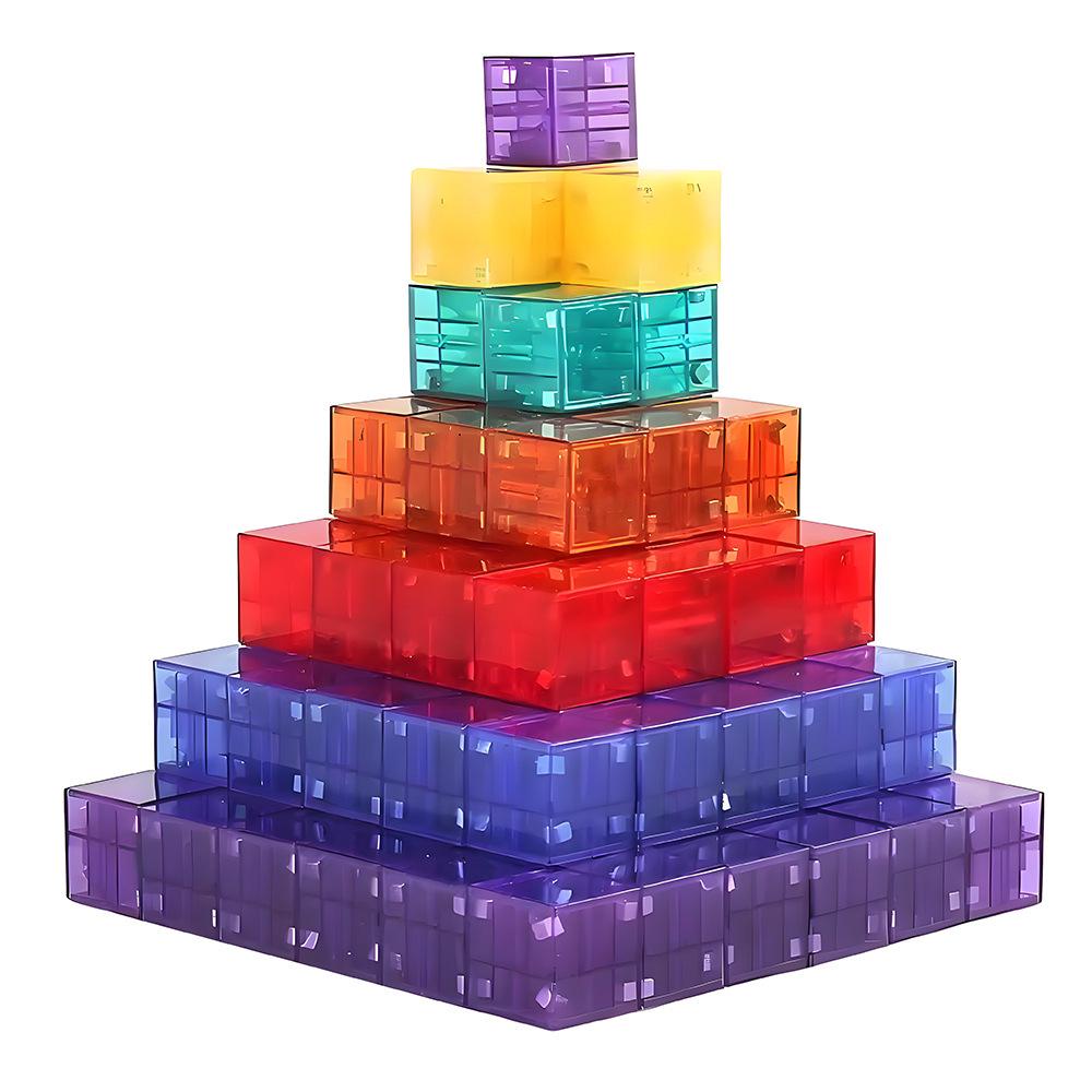 Children's Magnetic Transparent Geometric Building Blocks - Educational 3D Cube Shapes Toy & Holiday Gift